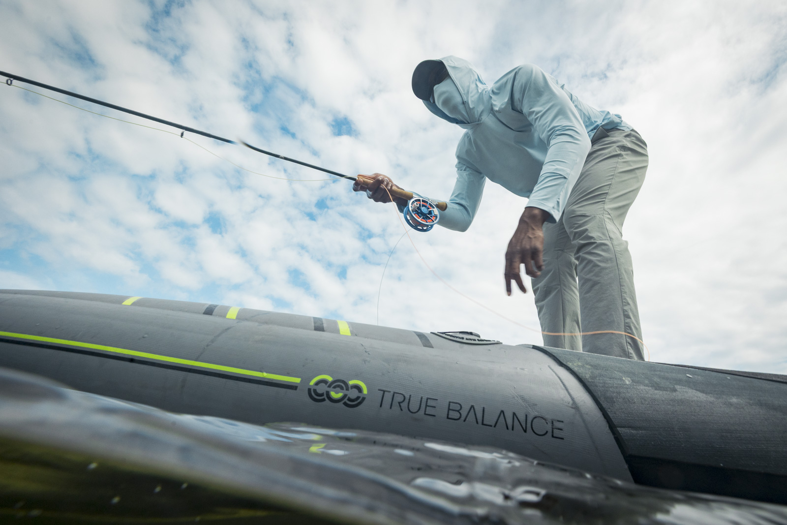 photograph made by New England photographer Joe Klementovich. Locksley Bean focused on getting the right strip to hook up with a Bahamian bonefish.